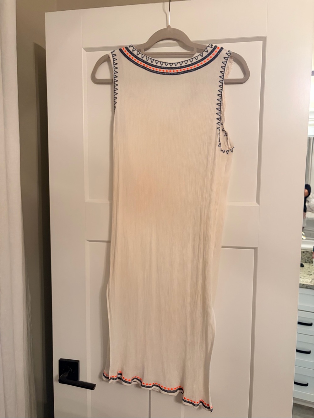 Marine Layer Cream Sleeveless Midi Dress with Navy & Coral Trim - Picture 9 of 10